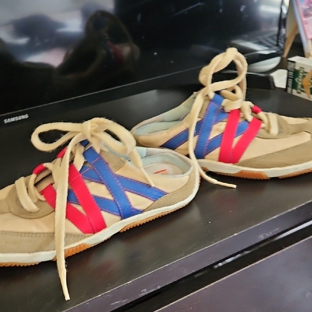 Donald J. Pliner Beige, Red, and Blue Sneakers